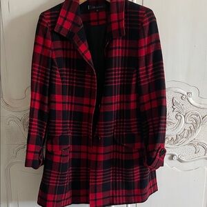Anne Klein Red and Black Plaid Coat